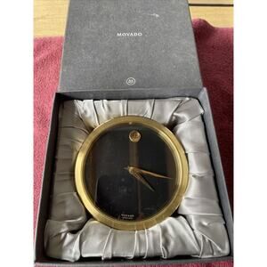 German Movado Brass Quartz Angled Brushed Brass Heavy Desk Clock TGO 113M Tested